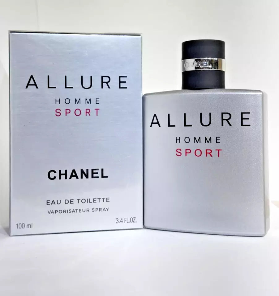 Chanel Allure Homme Sport perfume bottle and packaging on a white background