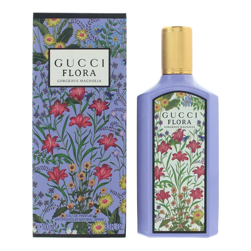 Gucci Flora perfume bottle and packaging with floral design