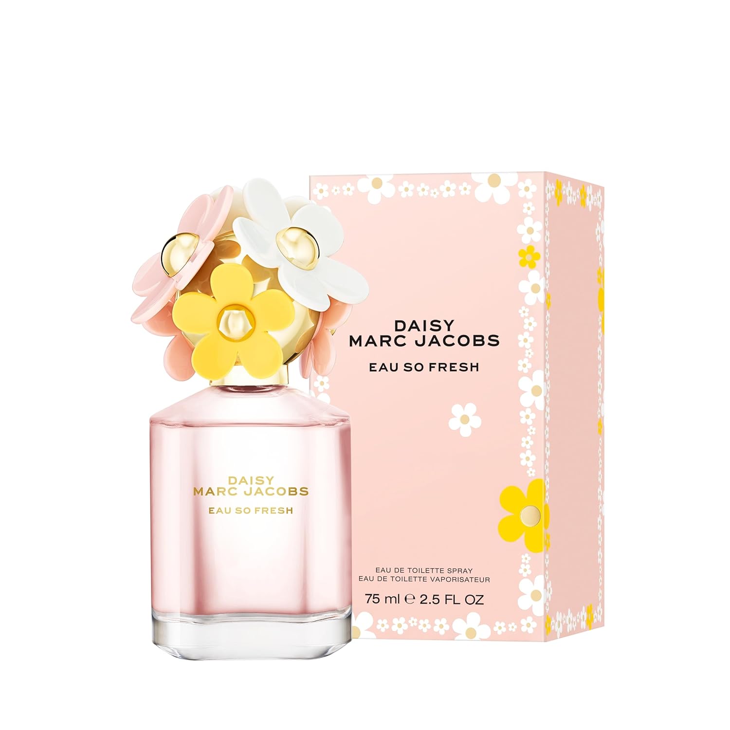 Marc Jacobs Daisy Eau So Fresh perfume bottle and packaging on a white background