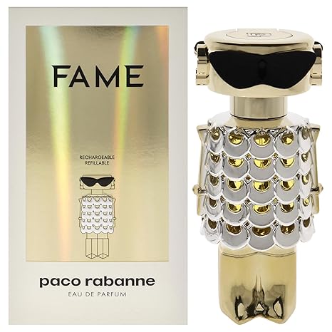 Paco Rabanne perfume bottle with packaging labeled 'Fame' on a white background