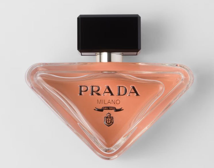 Prada Milano perfume bottle on a light gray background