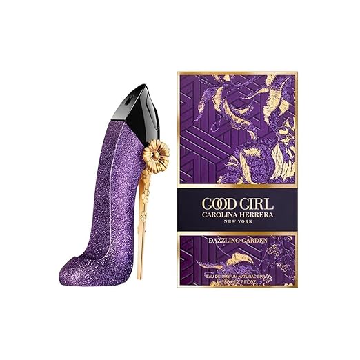 Purple high-heeled shoe-shaped Carolina Herrera Good Girl Dazzling Garden perfume bottle on a white background