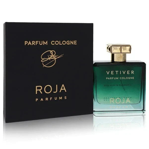 Roja Parfums Vetiver Parfum Colonge bottle and packaging on a white background